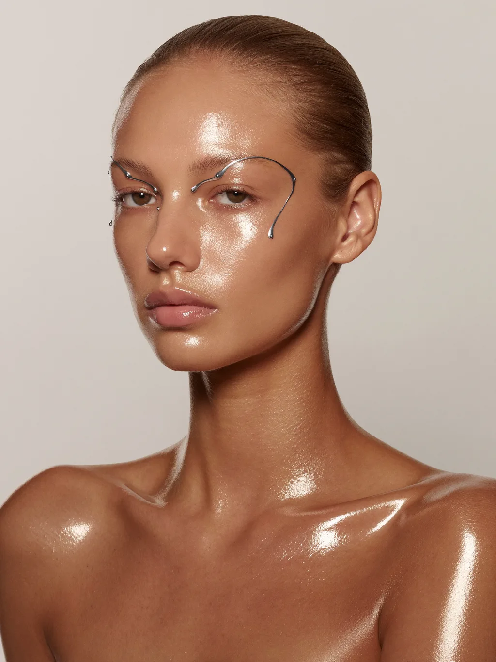 Glass Skin Chrome special effects makeup — AI photoshoot example