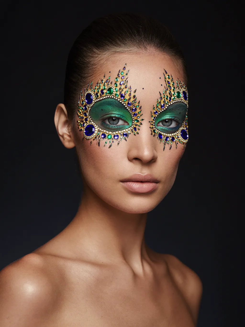 Peacock Royale special effects makeup — AI photoshoot example